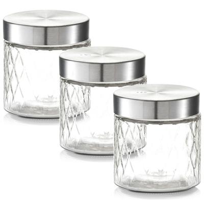 Zeller keuken voorraadpotten / bewaarpotten - 3x - 750 ml - geruit glas - 11 x 12 cm