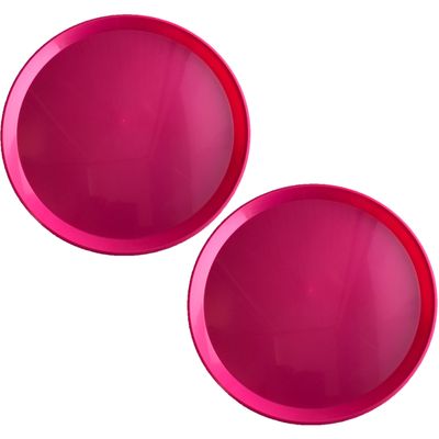 2x stuks roze rond dienbladen/serveerbladen van kunststof 34 cm