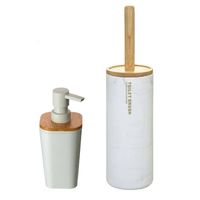 WC-/toiletborstel en houder kunststof wit met zeeppompje 300 ml - Badkameraccessoireset - thumbnail