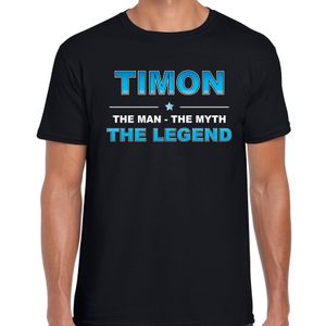Naam cadeau t-shirt Timon - the legend zwart voor heren