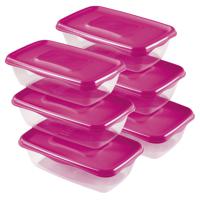 Vershoudbakjes Hega - set van 6x stuks - 0.9 liter - transparant/roze - L20 x B12 x H8 cm