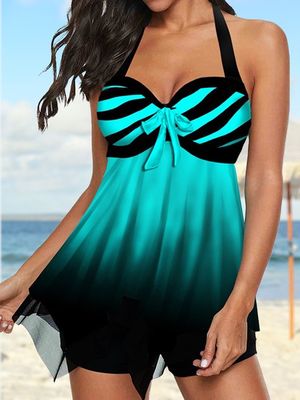 Casual Abstract Printing Scoop Neck Tankini