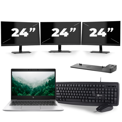 HP EliteBook 830 G6 - Intel Core i5-8e Generatie - 13 inch - 16GB RAM - 256GB SSD - Windows 11 + 3x 24 inch Monitor