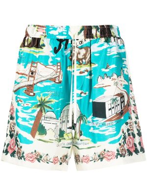 AMIRI short en soie à imprimé graphique - Bleu