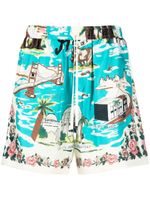 AMIRI short en soie à imprimé graphique - Bleu