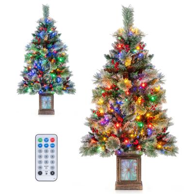 120 cm Kunstkerstboom in Pot met 100 Gekleurde LED-lichtjes & Rode Bessen