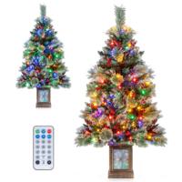 120 cm Kunstkerstboom in Pot met 100 Gekleurde LED-lichtjes & Rode Bessen