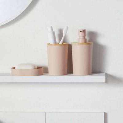 Set van 6 badkameraccessoires - TODAY - UTILITY - Zeepdispenser, beker, tandenborstelhouder, zeepbakje, toiletborstel, prullenbak - Roze