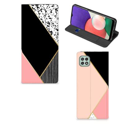 Samsung Galaxy A22 5G Stand Case Zwart Roze Vormen