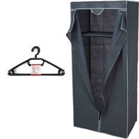 Mobiele opvouwbare kledingkast grijs 75 x 160 cm met 10x kledinghangers zwart - Campingkledingkasten - thumbnail