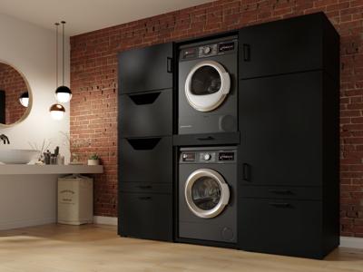 Kast WASHING 2 machines boven elkaar deluxe LARGE zwart