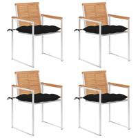 Tuinstoelen 4 st met kussens massief teakhout