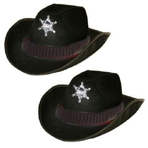 2x stuks verkleed cowboy hoed sheriff zwart volwassenen