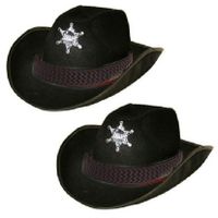 2x stuks verkleed cowboy hoed sheriff zwart volwassenen - thumbnail