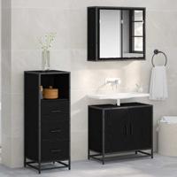 Badkamermeubelset met lade 3 pcs Zwart eiken 65 x 33 x 60 cm