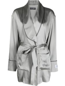 Dolce & Gabbana veste de pyjama satiné à taille ceinturée - Gris