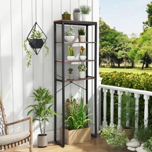 4 Lagen Opbergplank Boven Toilet Metalen Frame Anti-Tipkits Vrijstaande Plank Verstelbare Poten voor Badkamer Bruin