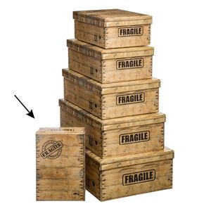 5Five Opbergdoos/box - houtkleur - L28 x B19.5 x H11 cm - Stevig karton - Woodybox - Opbergbox
