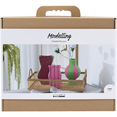 Creativ Company Maxi hobbyset boetseren, vazen van papier-maché, diverse kleuren, 1 doos