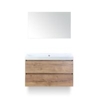 Maxx XL Badmeubelset 100 cm - Natuur Eiken - Wastafel Just Zonder kraangat - met Spiegel