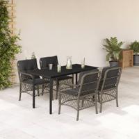 5-delige Tuinset met kussens poly rattan grijs