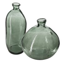 Bloemenvazen set - 2x - Organische fles vorm - groen transparant - glas