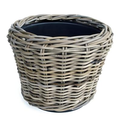 Planten/bloemen mand - rotan - gevlochten riet - D36 x H28 cm - drypot - plantenpot