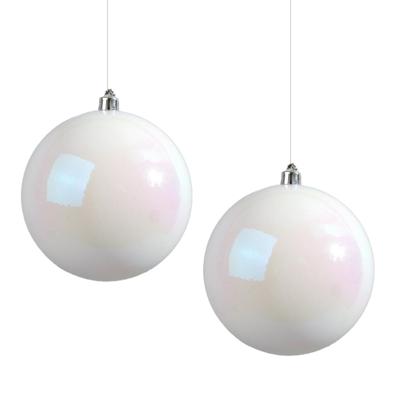 Decoris Kerstbal - 2x - wit parelmoer - groot - 20 cm - kunststof - glans
