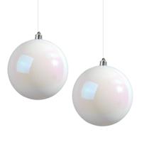 Decoris Kerstbal - 2x - wit parelmoer - groot - 20 cm - kunststof - glans