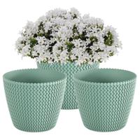 Plantenpot/bloempot - 3x - kunststof - mintgroen - D22 x H19 cm - binnen/buiten