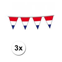 Vlaggenlijn Holland - 3x stuks - Nederlandse vlag - rood wit blauw - 10 meter