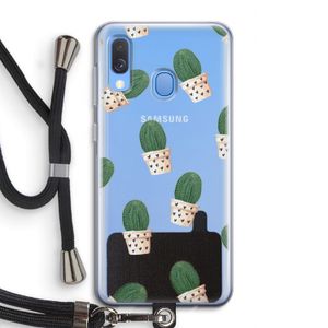 Cactusprint roze: Samsung Galaxy A40 Transparant Hoesje met koord