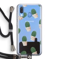 Cactusprint roze: Samsung Galaxy A40 Transparant Hoesje met koord