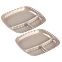 Plasticforte Camping bord 3 vaks - Set van 2x stuks - kunststof - beige - 21 x 24 cm