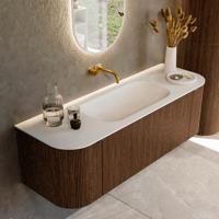 Badmeubel Mondiaz Kurve | 140 cm | Meubelkleur Walnut | Wastafelkleur Talc | Midden spoelbak | Zonder kraangaten