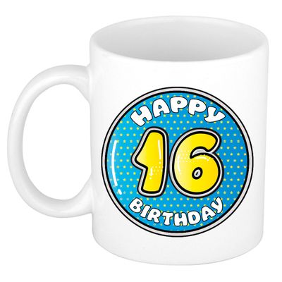 Verjaardag cadeau mok - 16 jaar - blauw - 300 ml - keramiek Verjaardag cadeau mok - 16 jaar - blauw - 300 ml - keramiek
