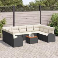 Tuinbankenset met kussen 10 pcs Zwart poly rattan