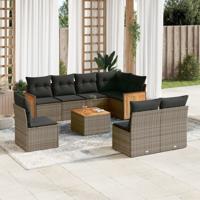 9-delige Loungeset met kussens poly rattan grijs
