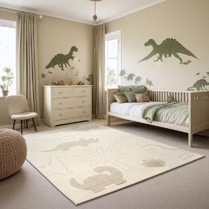Karpet24 Alina Kids - Schattig Dino Vloerkleed voor Kleine Avonturiers Crème-80 x 150 cm
