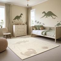 Karpet24 Alina Kids - Schattig Dino Vloerkleed voor Kleine Avonturiers Crème-80 x 150 cm