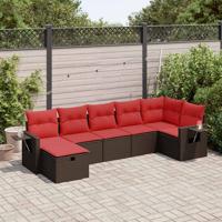 7-delige Loungeset met kussens poly rattan bruin