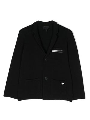 Emporio Armani Kids cardigan en maille gaufrée à logo brodé - Bleu