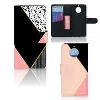 Moto G5S Bookcase Zwart Roze Vormen - thumbnail