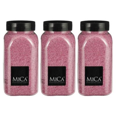 Mica Decorations decoratie zand - 3x - 650ml - roze - hobby zandkorrels - sierzand