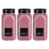 Mica Decorations decoratie zand - 3x - 650ml - roze - hobby zandkorrels - sierzand