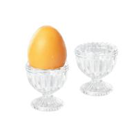 Excellent Houseware luxe eierdopjes - 2x stuks - transparant - gedecoreerd glas - 6 cm - thumbnail