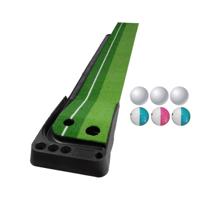 PGM Golf Putting Mat Push-Rod Trainer 3m met drie zachte ballen & drie Bicolor ballen & Auto bal terugkeer Fairway (groen)