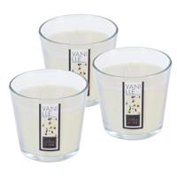 Atmosphera Candles Geurkaars - 3x - in glas - vanille aroma - 40 branduren - 13 x 12 cm