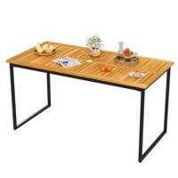 Acaciahouten Eettafel voor 6 Personen Rechthoekige Tuintafel met Lattenrooster Metalen Frame & Parasolgat 140 x 70 x 70 cm