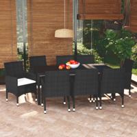 9-delige Tuinset met kussens poly rattan zwart